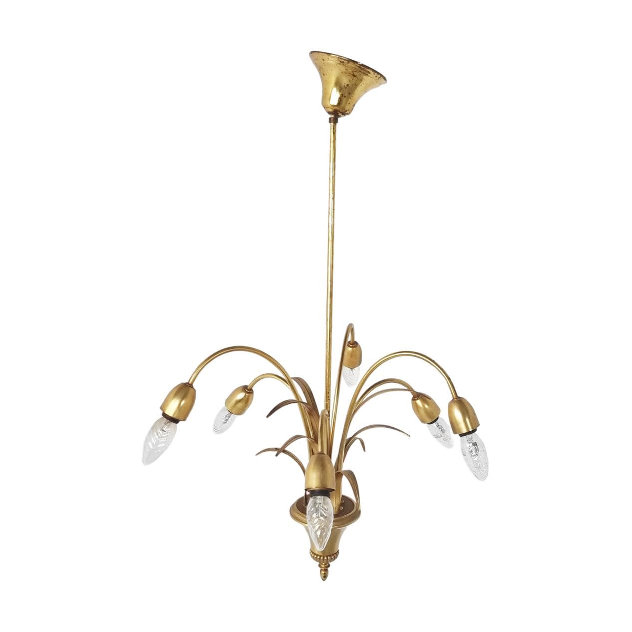 Chandelier Pineapple, gold brass, Belgium, 1970s