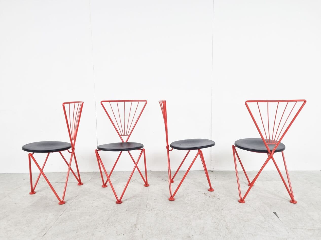 komplet krzeseł jadalnianych, metal czerwony, proj. J. Hoffmann, Niemcy, lata 80. - 265765