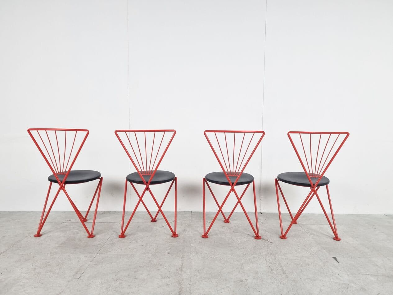 komplet krzeseł jadalnianych, metal czerwony, proj. J. Hoffmann, Niemcy, lata 80. - 265763