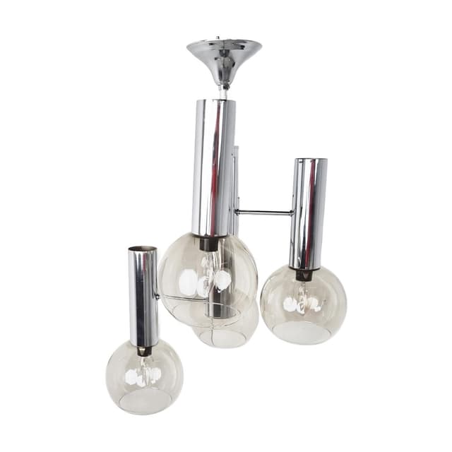 Chandelier, globe, smoked glass, silver chrome, Italy, 1970s. - DIMENSION