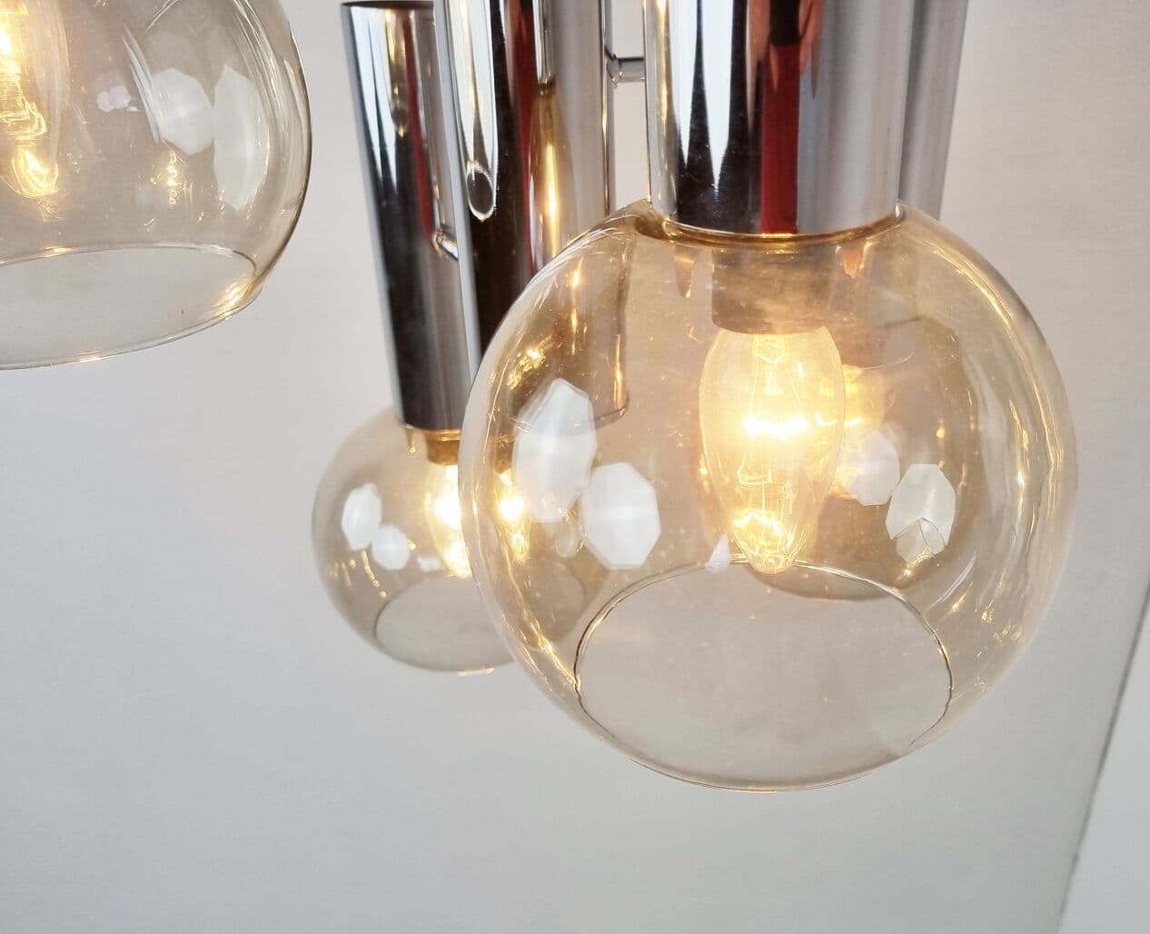 Chandelier, globe, smoked glass, silver chrome, Italy, 1970s. - 265747
