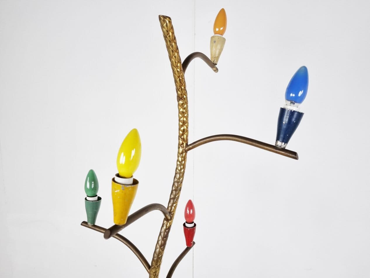 Lampa podłogowa, multikolor, mosiądz, Włochy, lata 50. - 265728