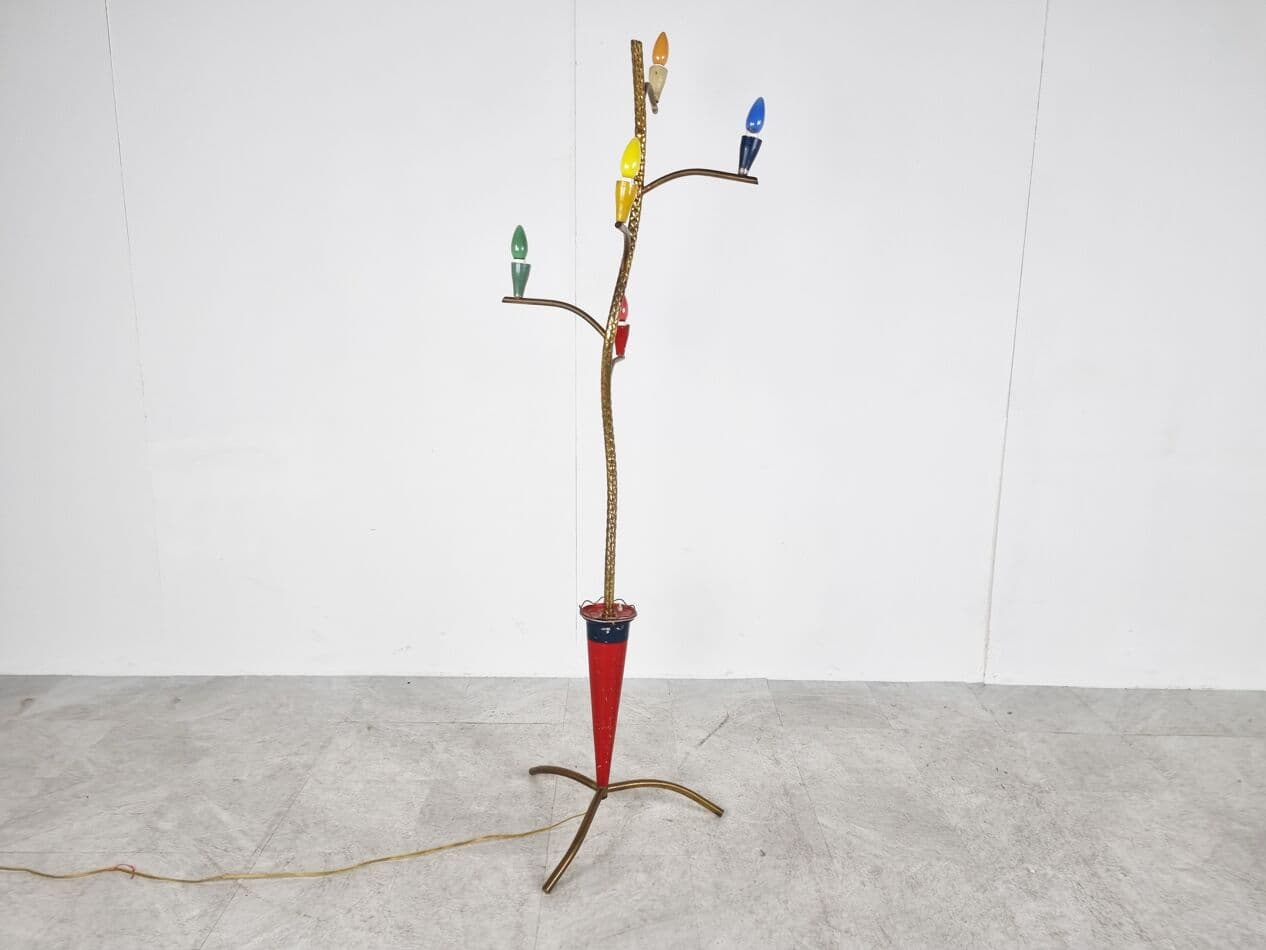 Lampa podłogowa, multikolor, mosiądz, Włochy, lata 50. - 265727