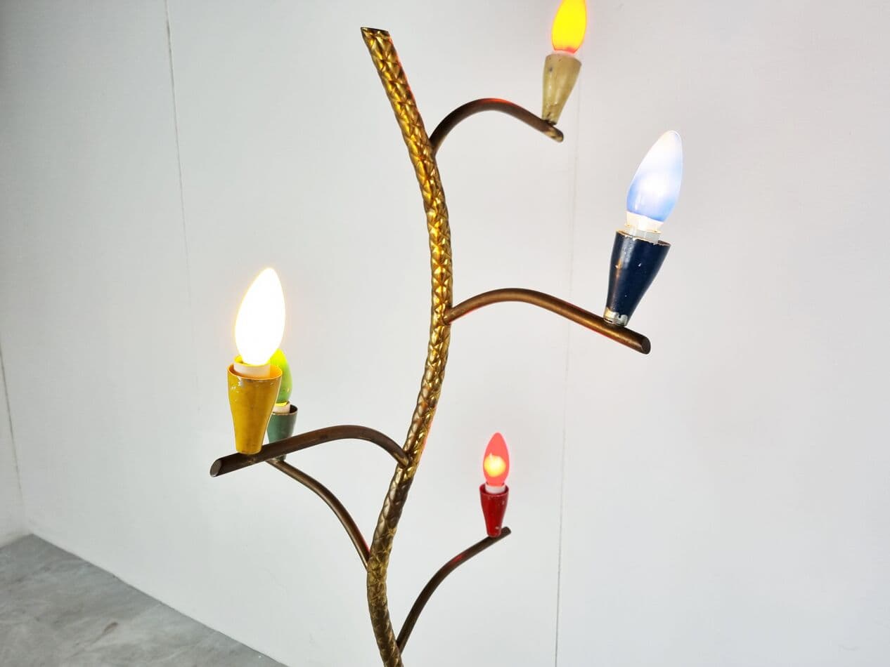 Lampa podłogowa, multikolor, mosiądz, Włochy, lata 50. - 265723