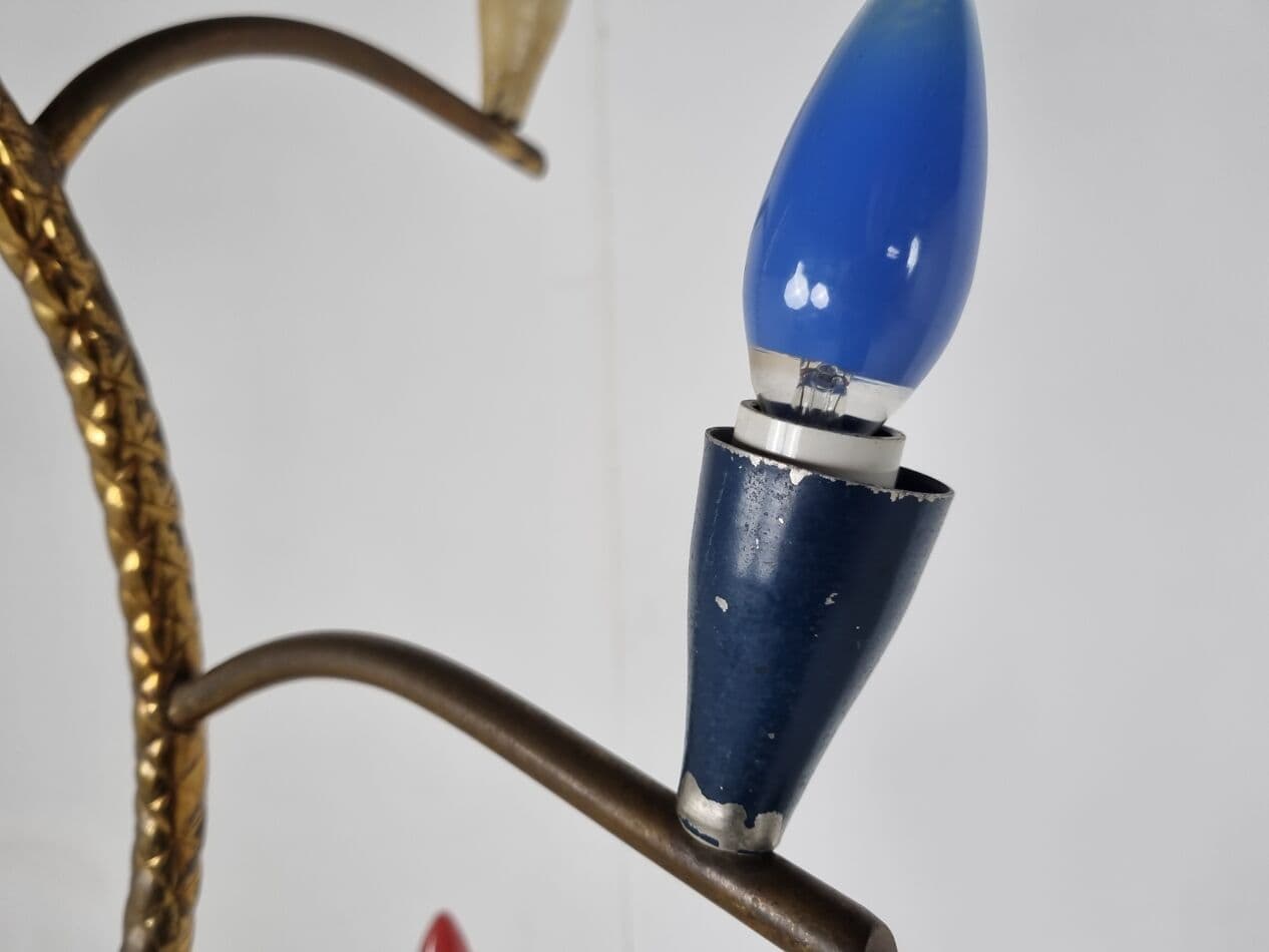 Lampa podłogowa, multikolor, mosiądz, Włochy, lata 50. - 265729