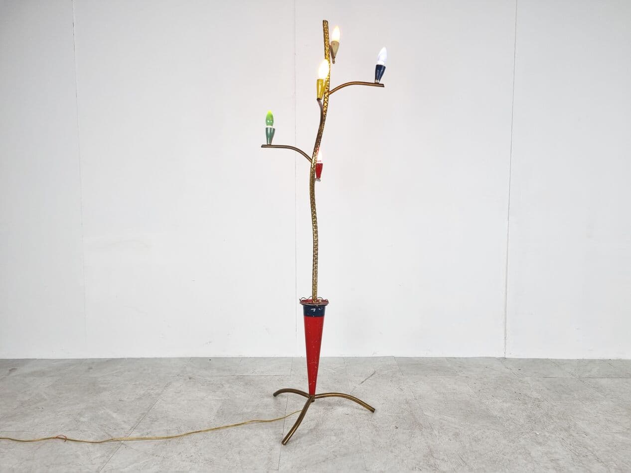 Lampa podłogowa, multikolor, mosiądz, Włochy, lata 50. - 265718