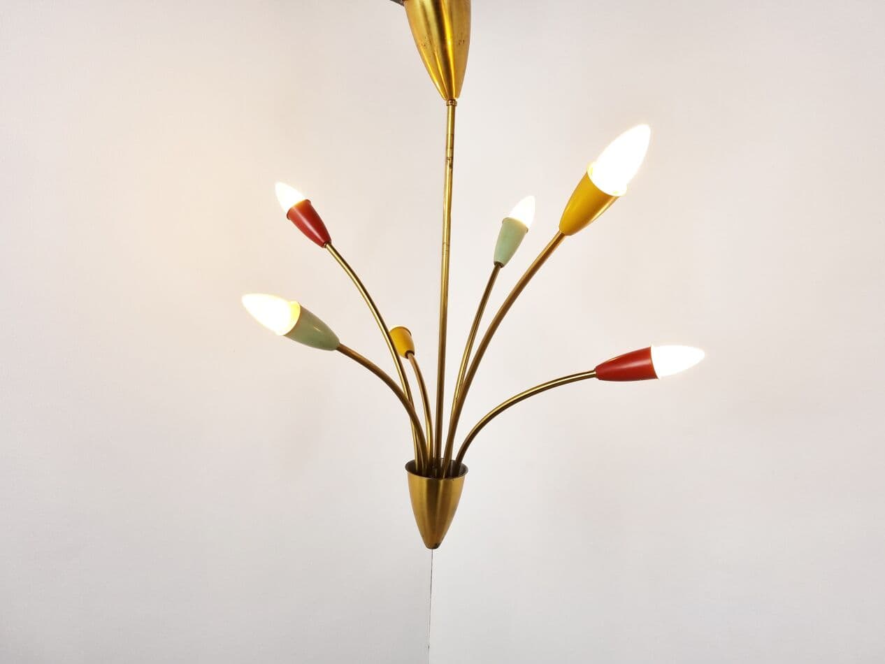 Żyrandol, mid-century, multikolor, mosiądz, Włochy, lata 60. - 265634