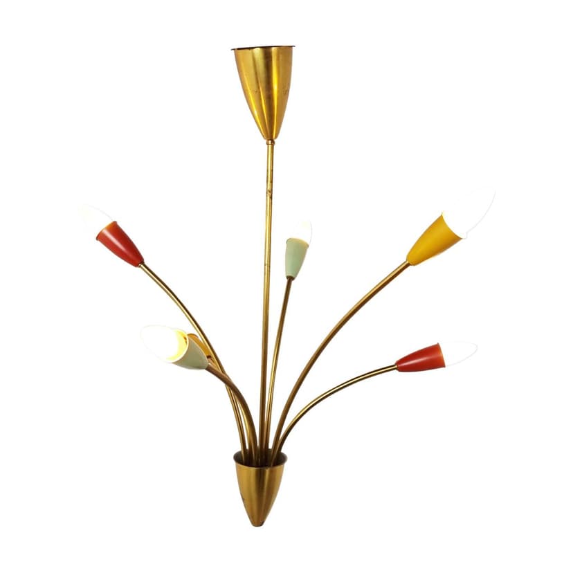 Żyrandol, mid-century, multikolor, mosiądz, Włochy, lata 60.