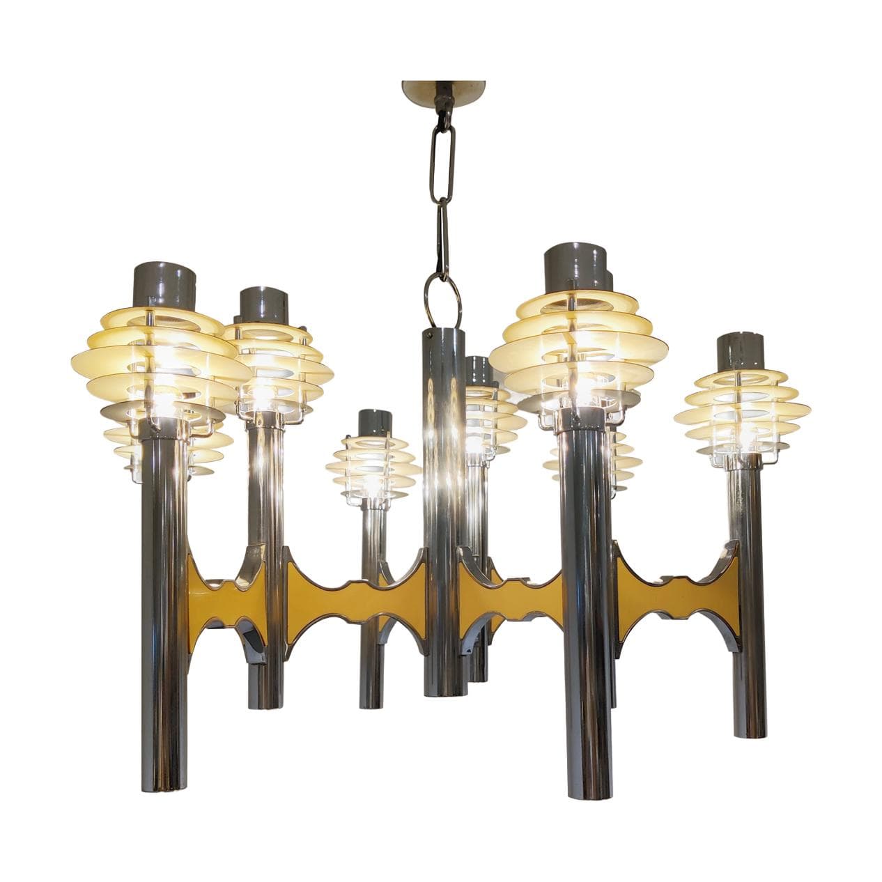 Żyrandol Space Age, chrom, metal, proj. G. Sciolari, Włochy, lata 70.