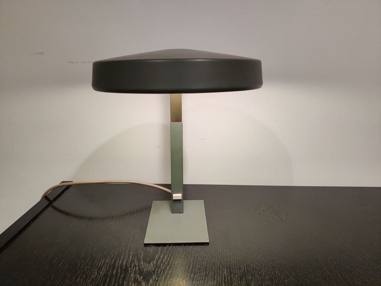 Table lamp, green metal, by L. Kalff, Philips, Netherlands, 1950s. - 265529