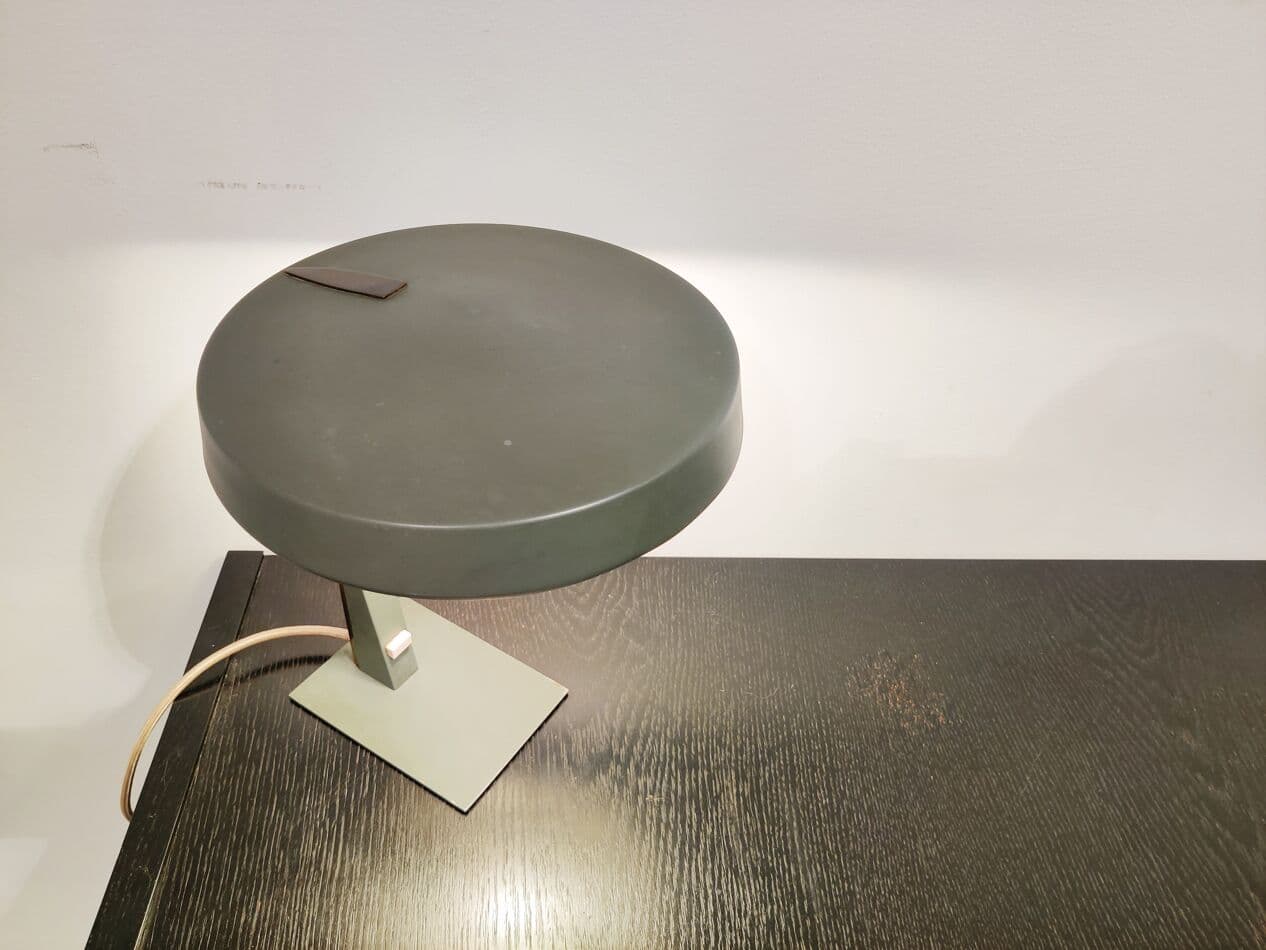 Table lamp, green metal, by L. Kalff, Philips, Netherlands, 1950s. - 265527
