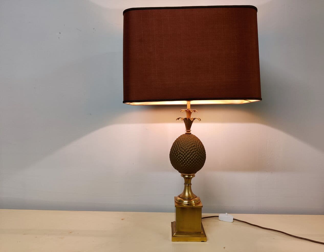 Lampa stołowa ananas, mosiądz złoty, Francja, lata 70. - 265452