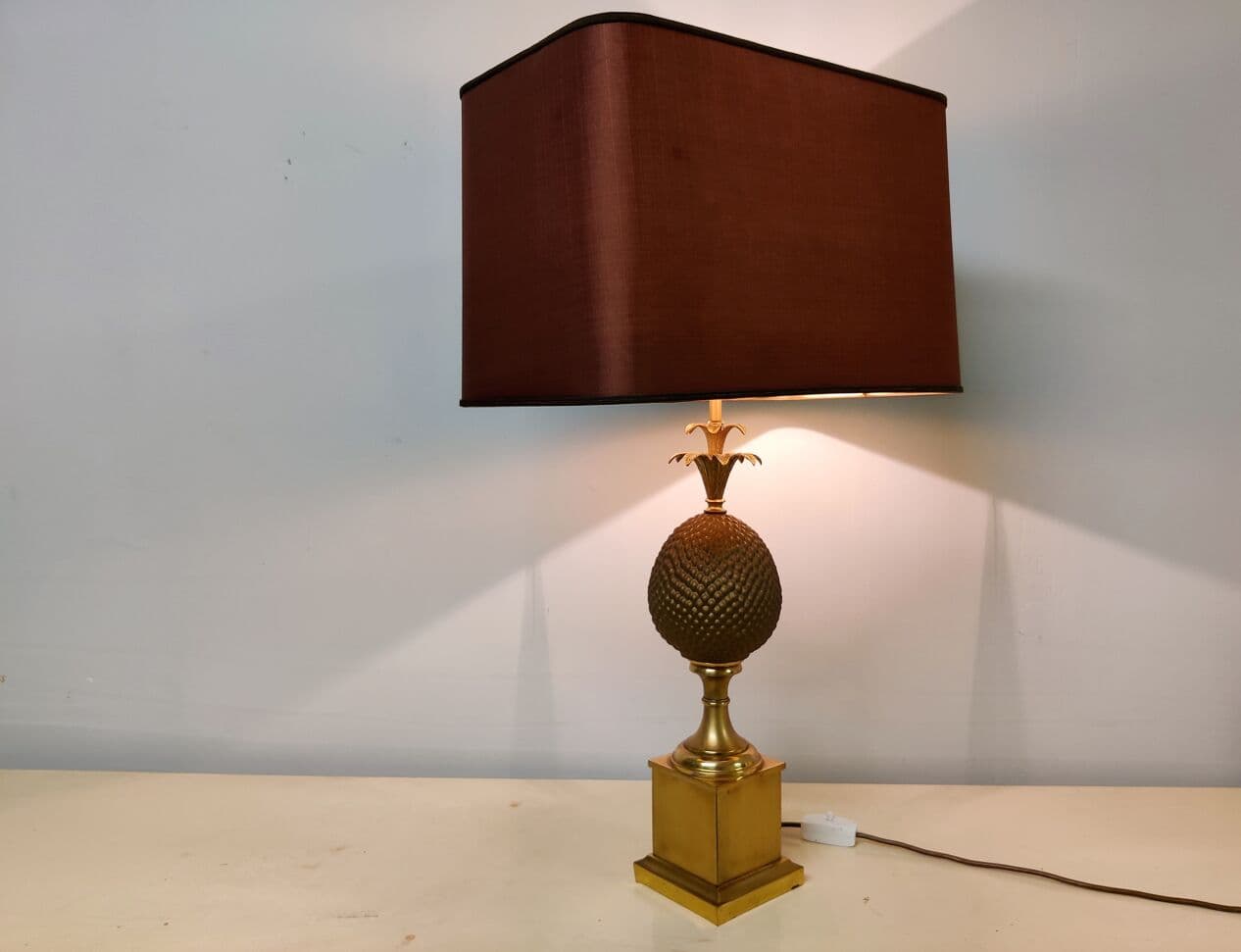 Lampa stołowa ananas, mosiądz złoty, Francja, lata 70. - 265456