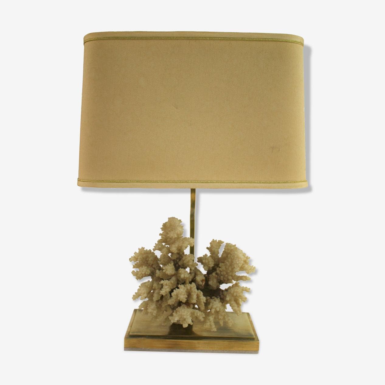 Lampa stołowa, koral, mosiądz złoty, Francja, lata 70. - 265406