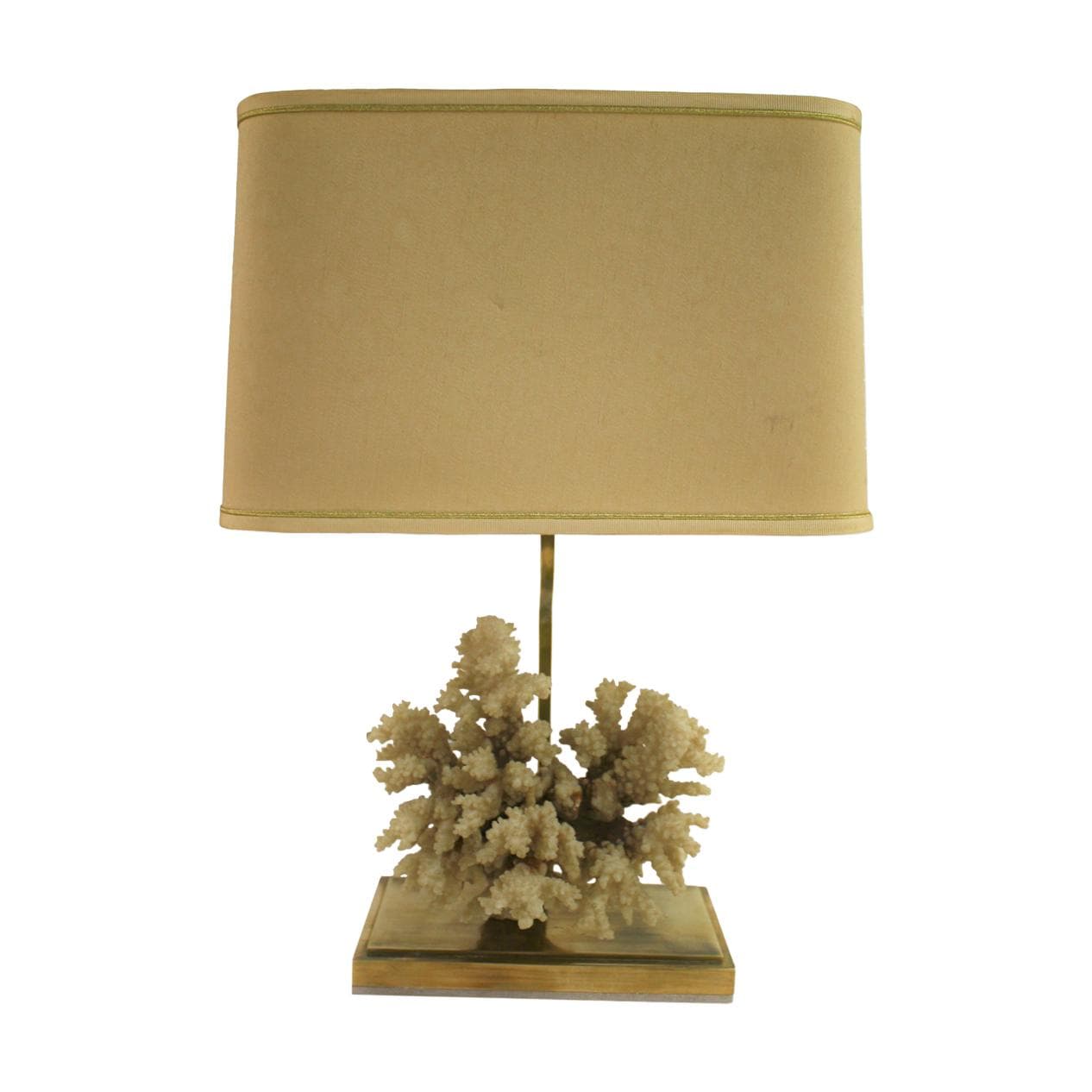 Lampa stołowa, koral, mosiądz złoty, Francja, lata 70.