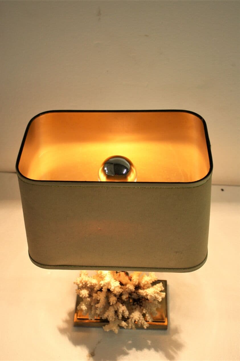 Lampa stołowa, koral, mosiądz złoty, Francja, lata 70. - 265413