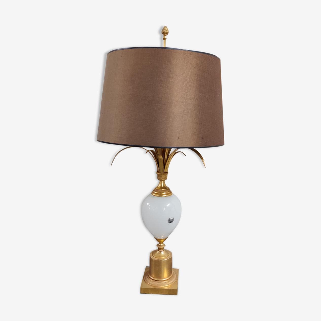 Lampa stołowa, art deco, mosiądz złoty, Belgia, lata 70. - 265389