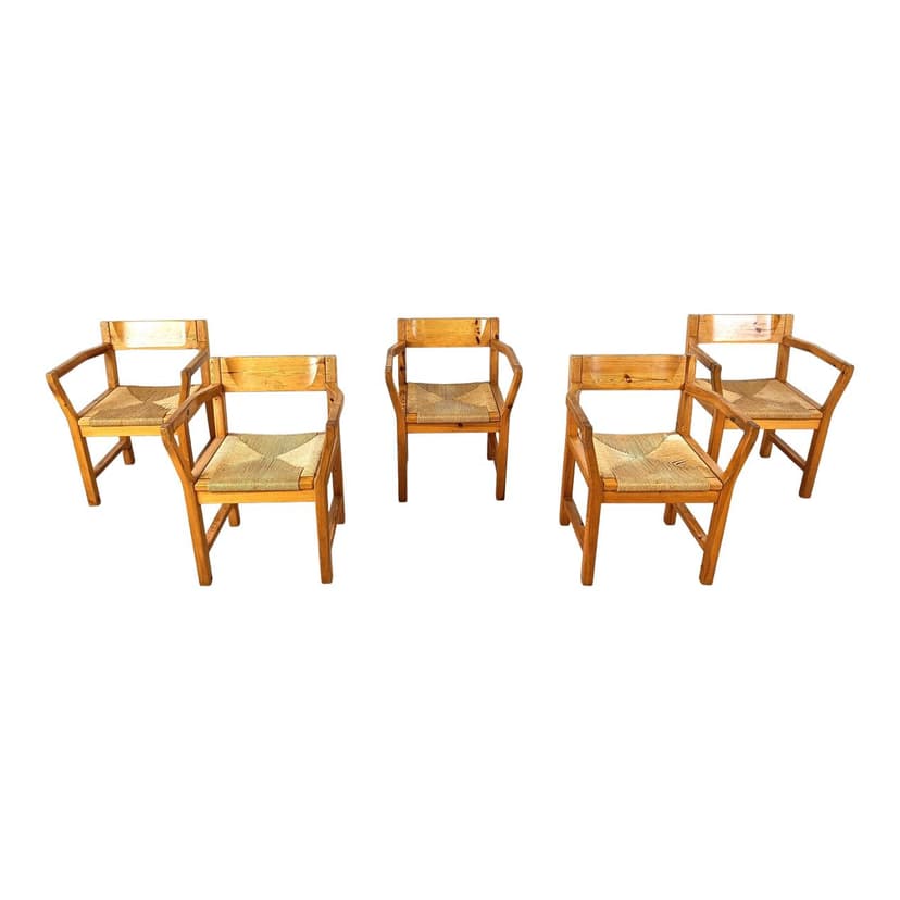 Zestaw krzeseł z podłokietnikami, sosna brązowa, Dania, lata 60.