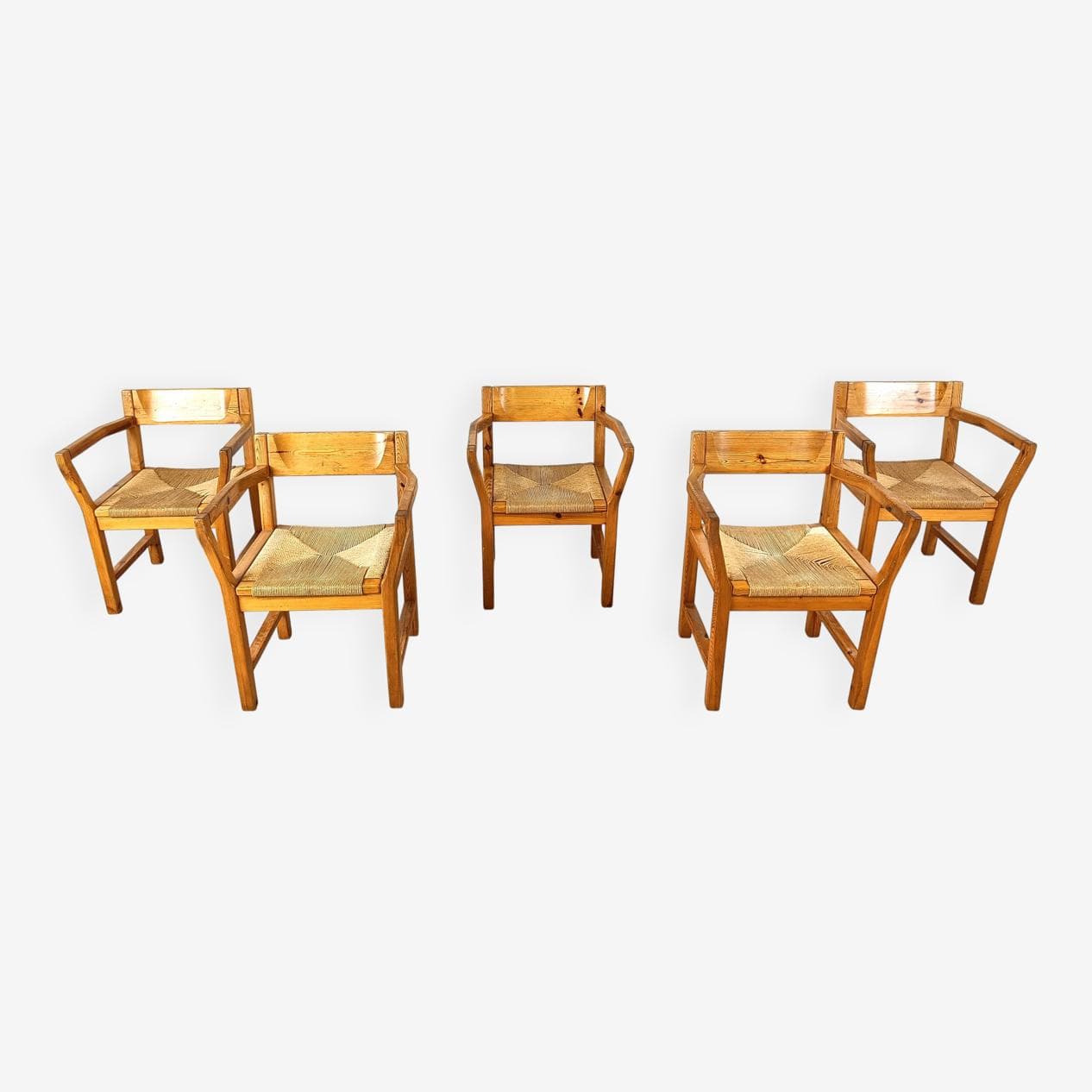 Zestaw krzeseł z podłokietnikami, sosna brązowa, Dania, lata 60. - 265180