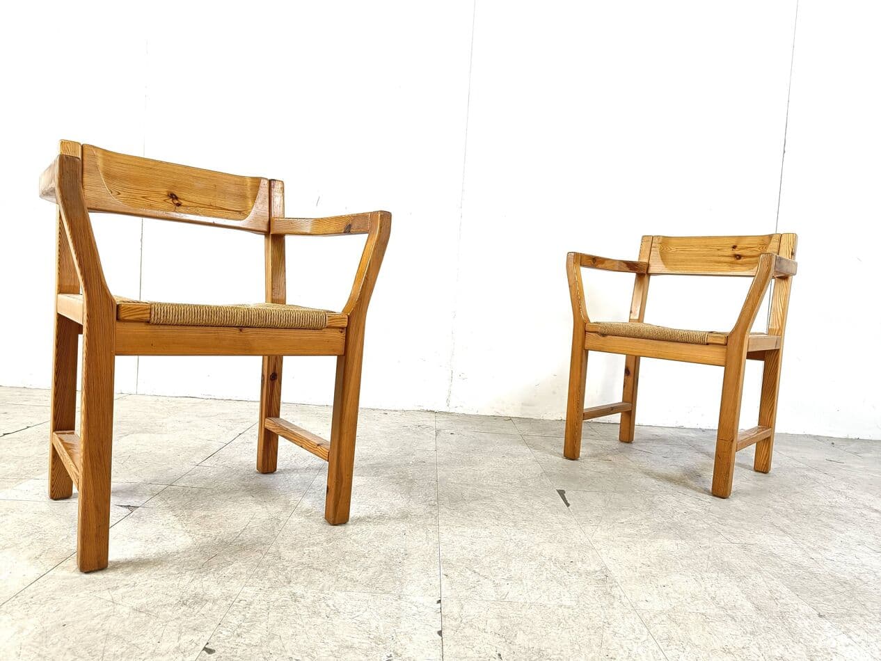 Zestaw krzeseł z podłokietnikami, sosna brązowa, Dania, lata 60. - 265188