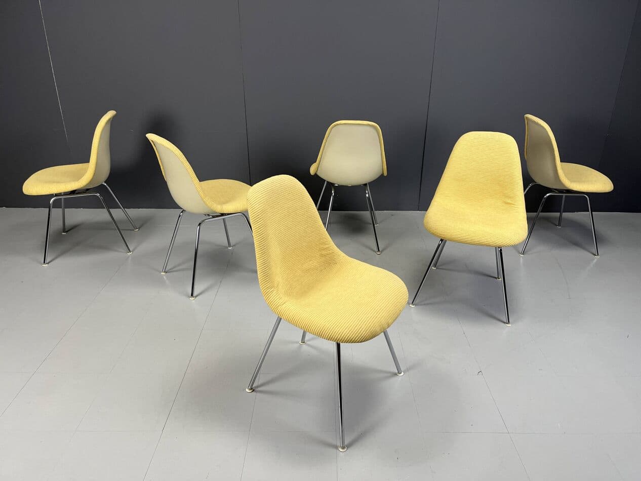 Komplet krzeseł jadalnianych, Eames, żółty, proj. C. & R. Eames, Herman Miller, USA, lata 70. - 265155