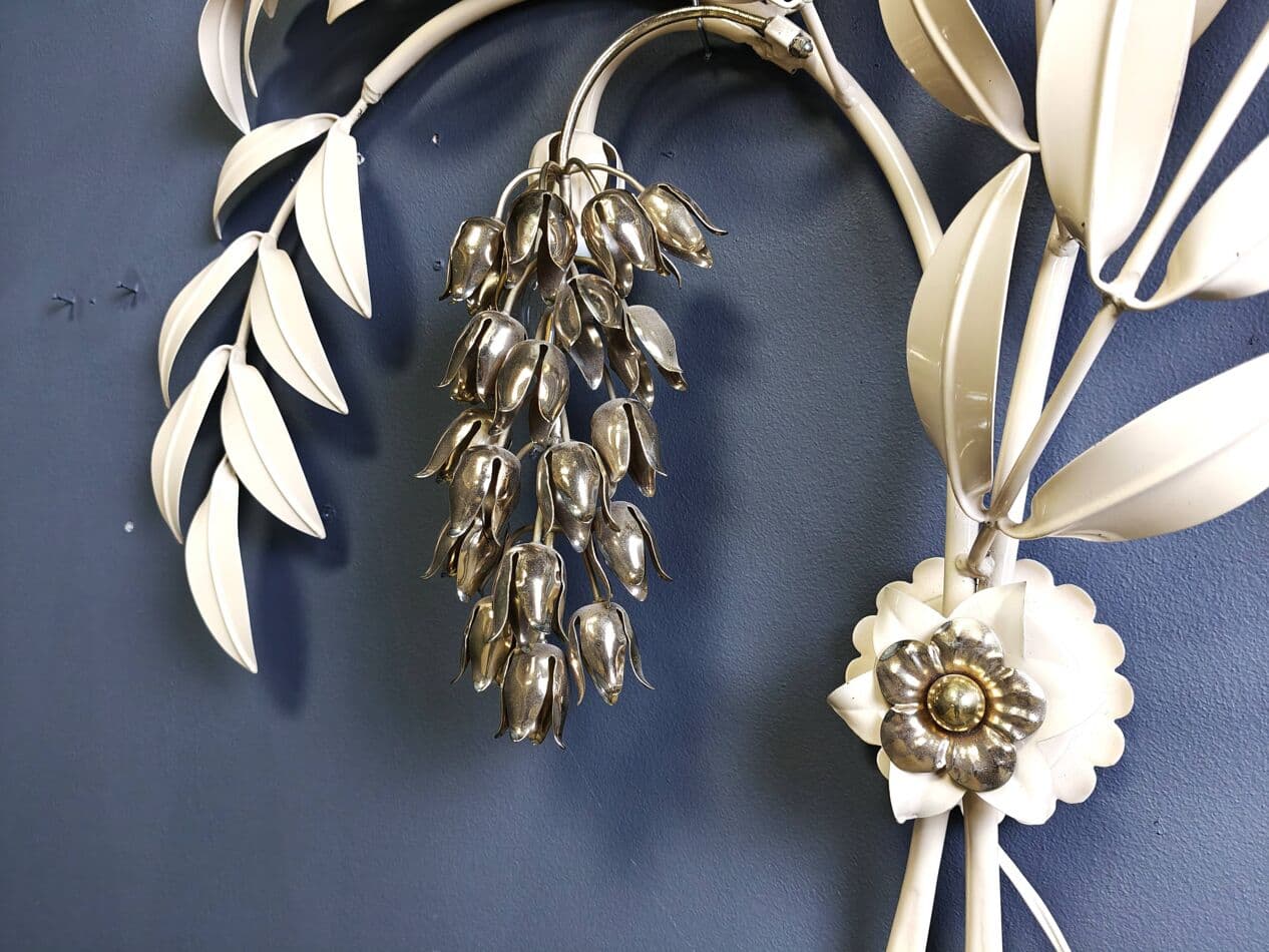 Kinkiet Tulip, biały, metal złoty, proj. H. Kögl, Włochy, lata 70. - 265051