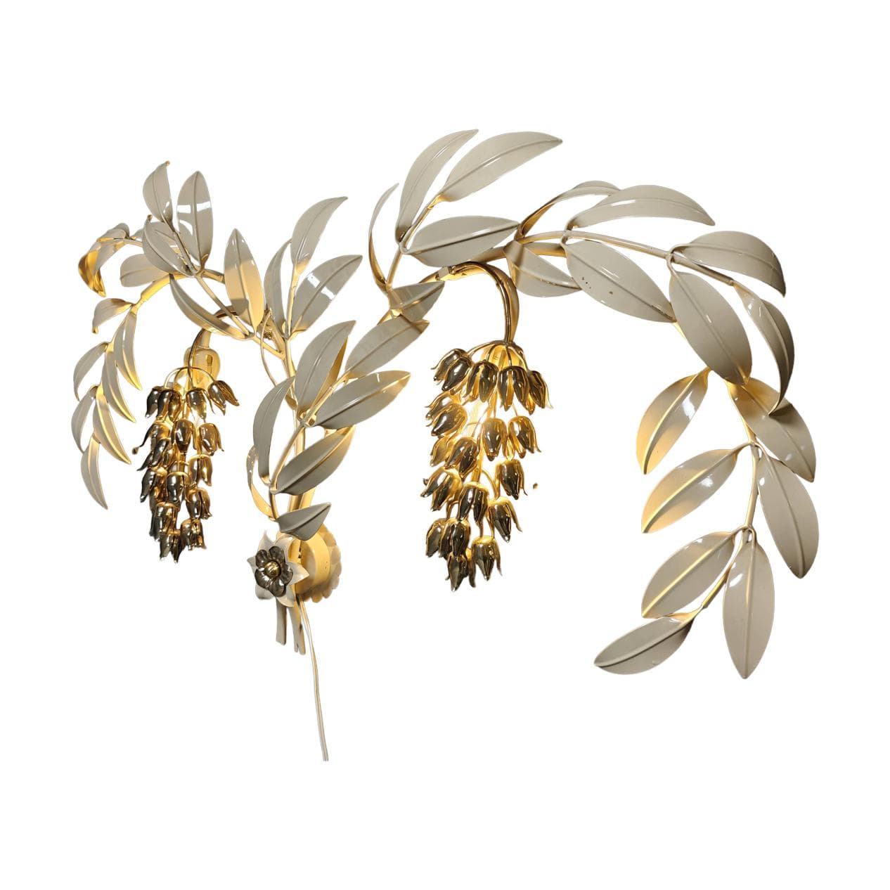 Kinkiet Tulip, biały, metal złoty, proj. H. Kögl, Włochy, lata 70.