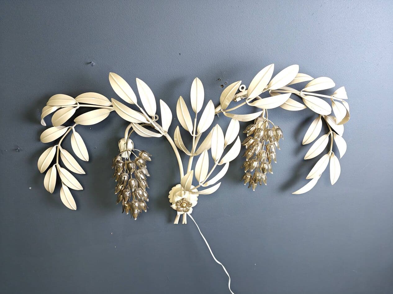 Kinkiet Tulip, biały, metal złoty, proj. H. Kögl, Włochy, lata 70. - 265044