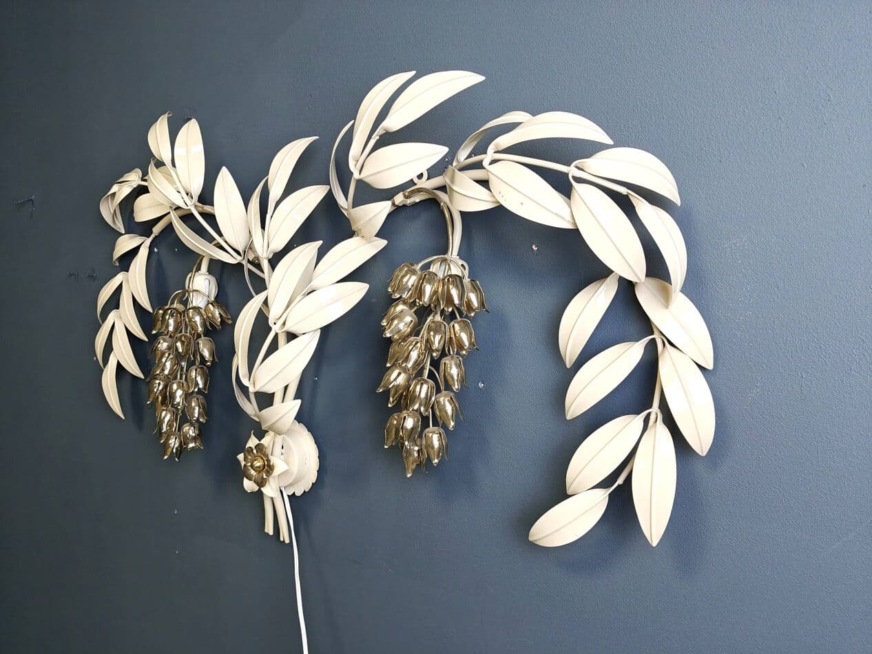 Kinkiet Tulip, biały, metal złoty, proj. H. Kögl, Włochy, lata 70. - 265053