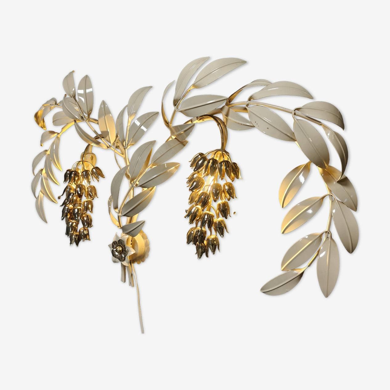 Kinkiet Tulip, biały, metal złoty, proj. H. Kögl, Włochy, lata 70. - 265046