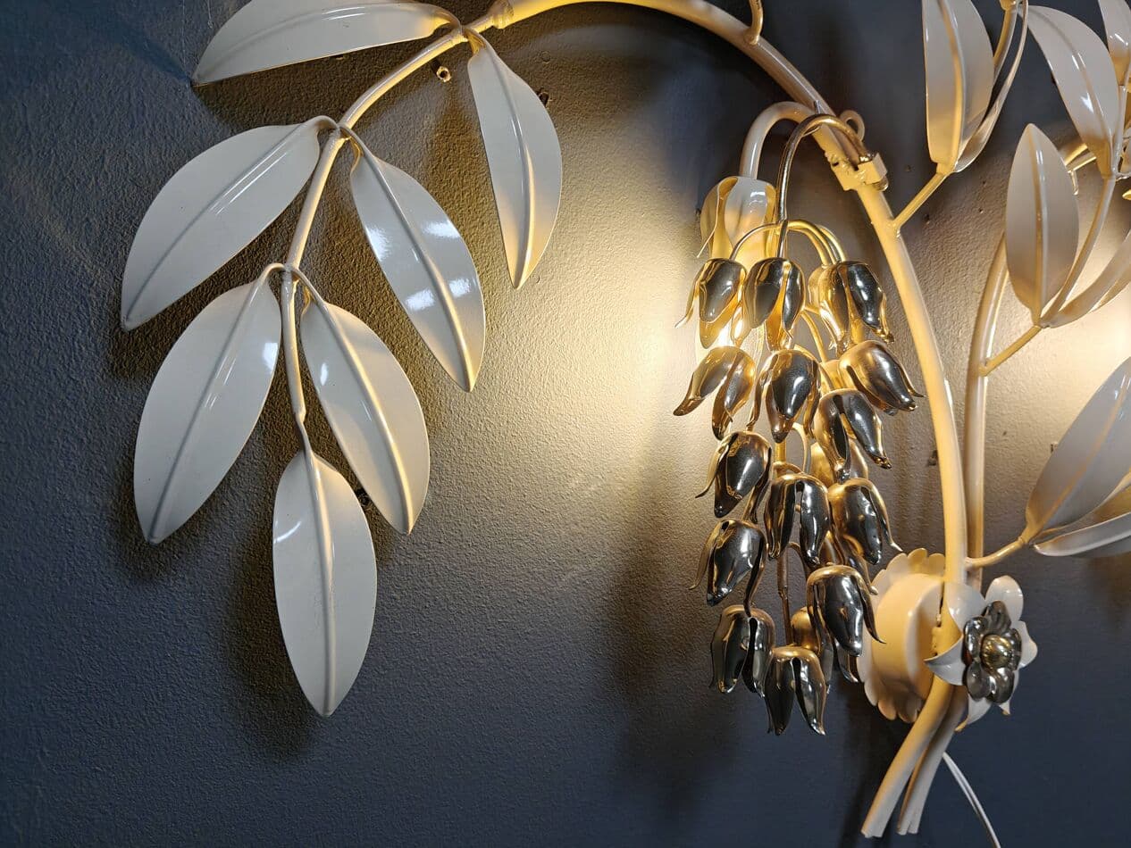 Kinkiet Tulip, biały, metal złoty, proj. H. Kögl, Włochy, lata 70. - 265047