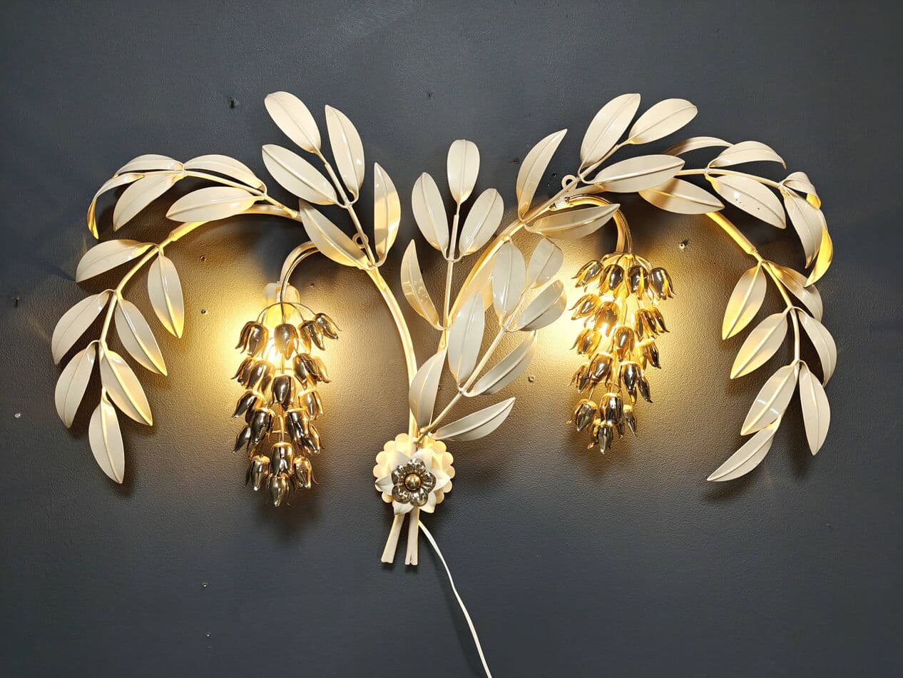 Kinkiet Tulip, biały, metal złoty, proj. H. Kögl, Włochy, lata 70. - 265049