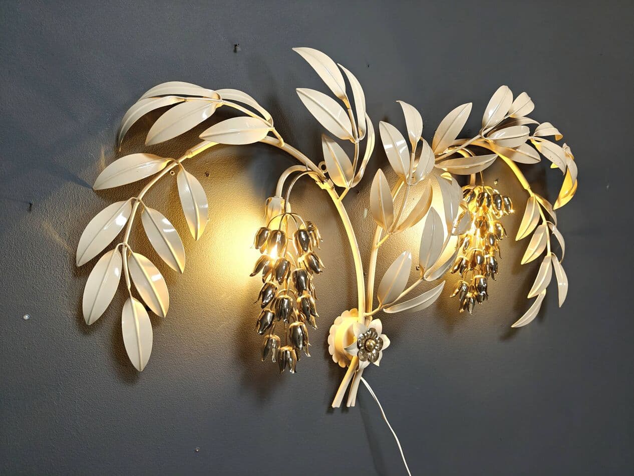 Kinkiet Tulip, biały, metal złoty, proj. H. Kögl, Włochy, lata 70. - 265048