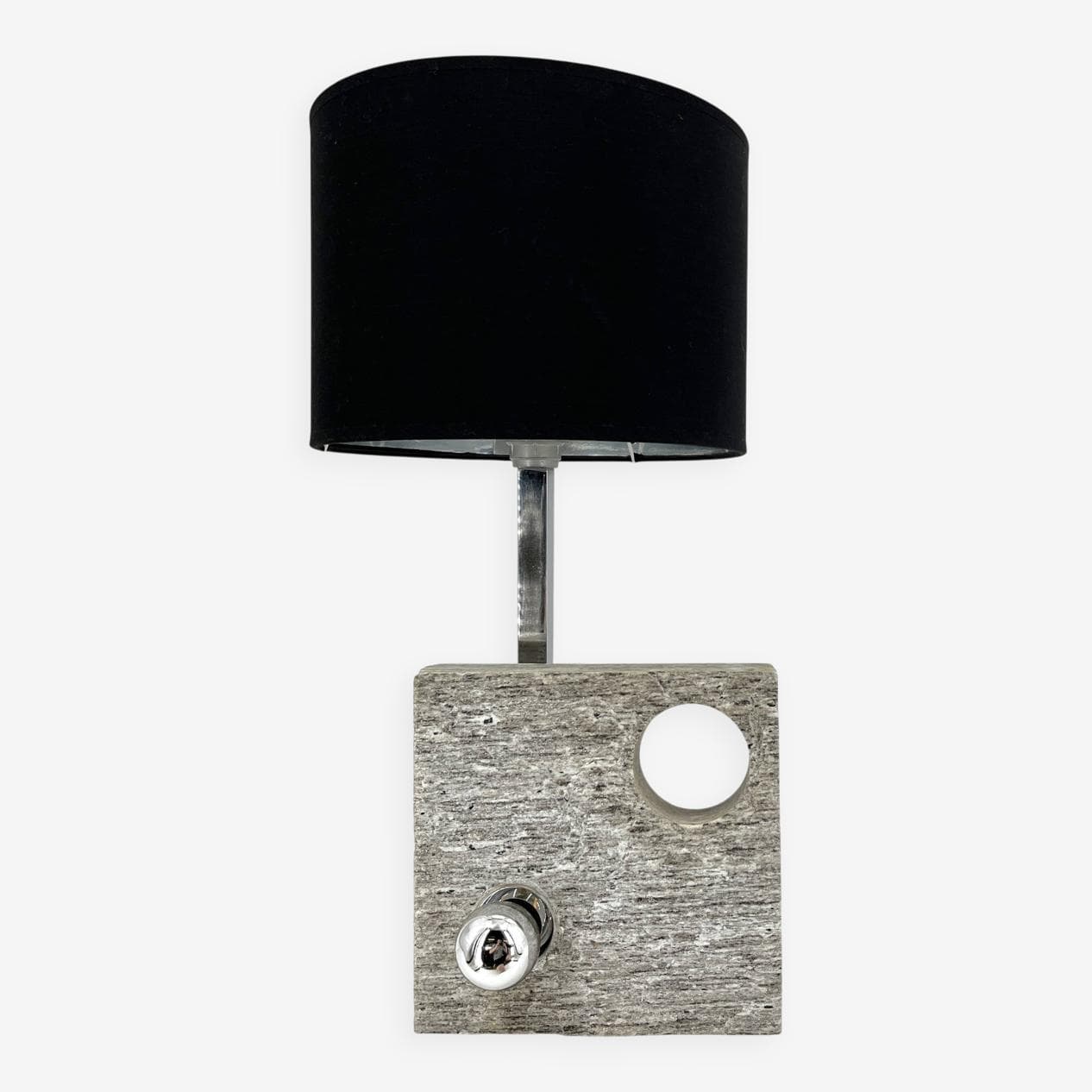 Lampa stołowa postmodernistyczna, granit szary, chrom, tkanina czarna, Włochy, lata 70. - 264940