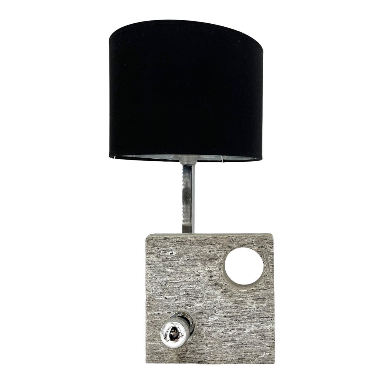 Lampa stołowa postmodernistyczna, granit szary, chrom, tkanina czarna, Włochy, lata 70.