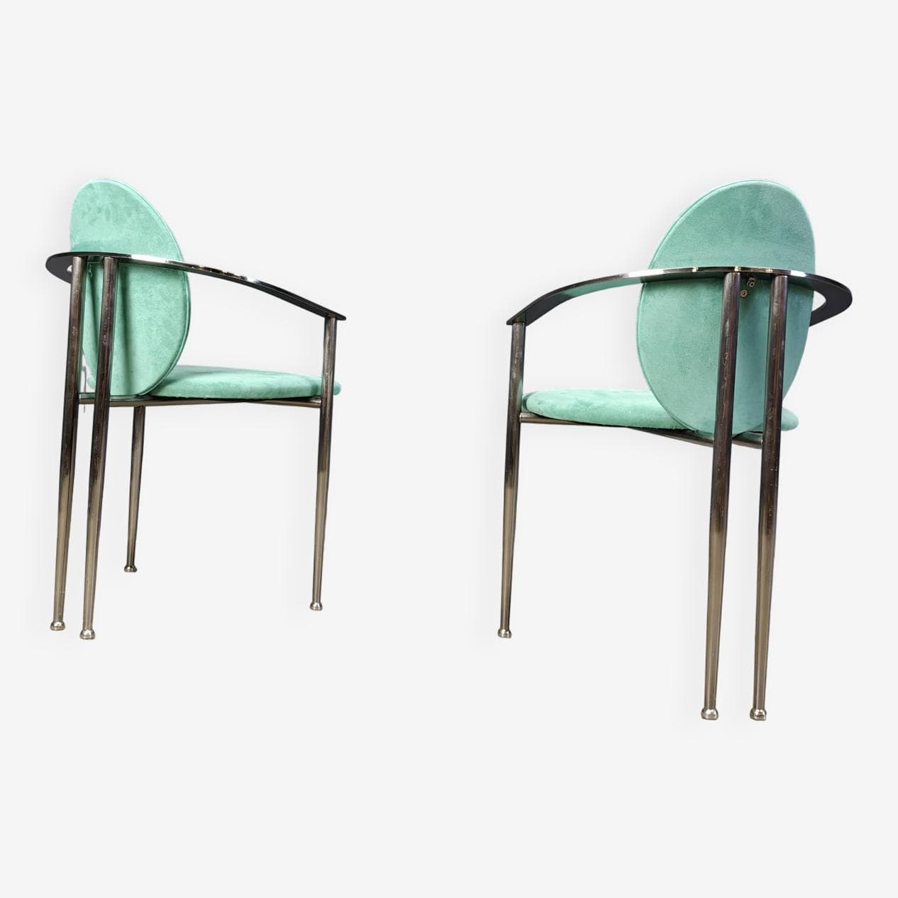 zestaw sześciu krzeseł jadalnianych, alcantara zielona, stal szczotkowana, Belgochrom, Belgia, lata 80. - 264912