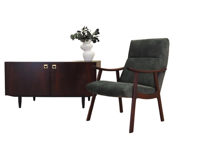 Fotel, velvet zielony, teak, Dania, lata 70. - WYMIARY