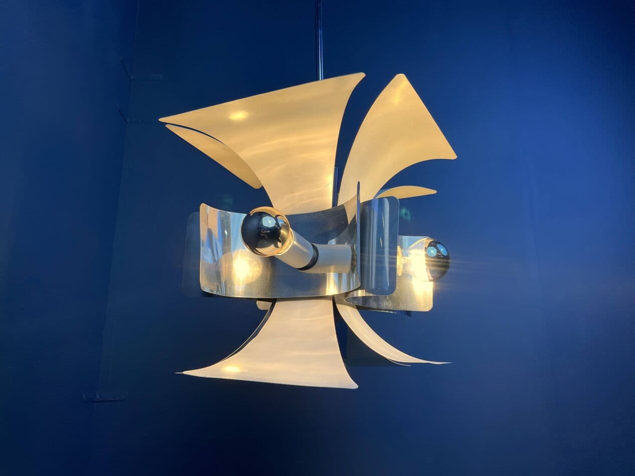 Chandelier Space Age, silver aluminum, by G. Sciolari, Italy, 1960s. - 264647