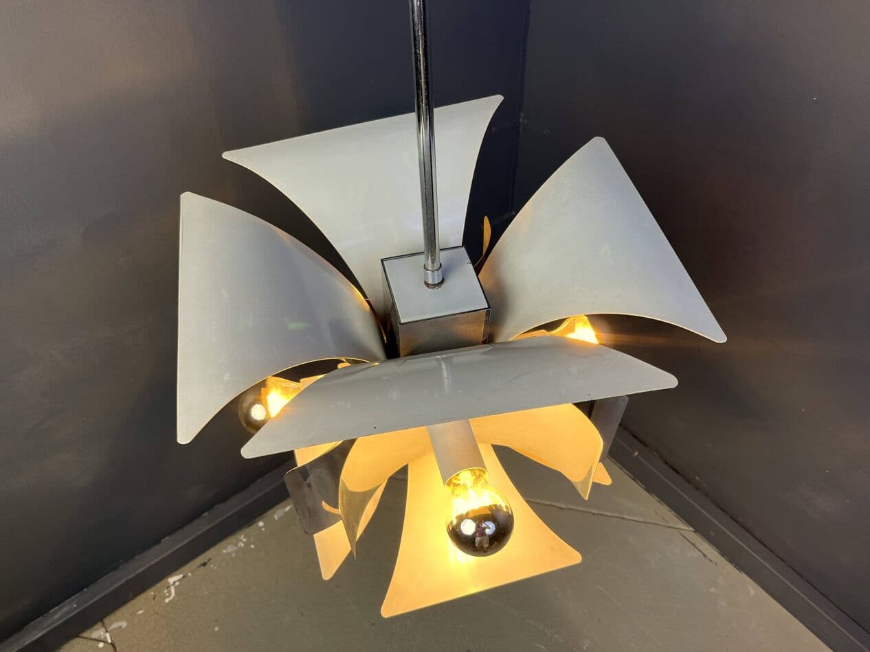 Chandelier Space Age, silver aluminum, by G. Sciolari, Italy, 1960s. - 264653