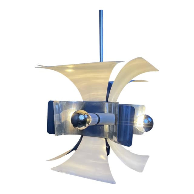 Chandelier Space Age, silver aluminum, by G. Sciolari, Italy, 1960s. - DIMENSION