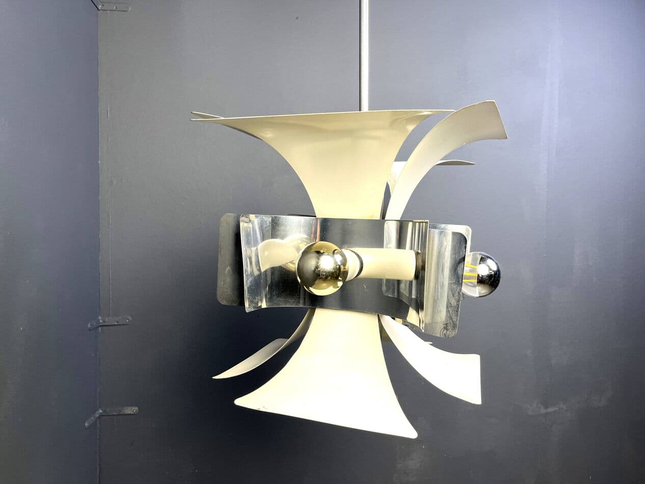 Chandelier Space Age, silver aluminum, by G. Sciolari, Italy, 1960s. - 264650