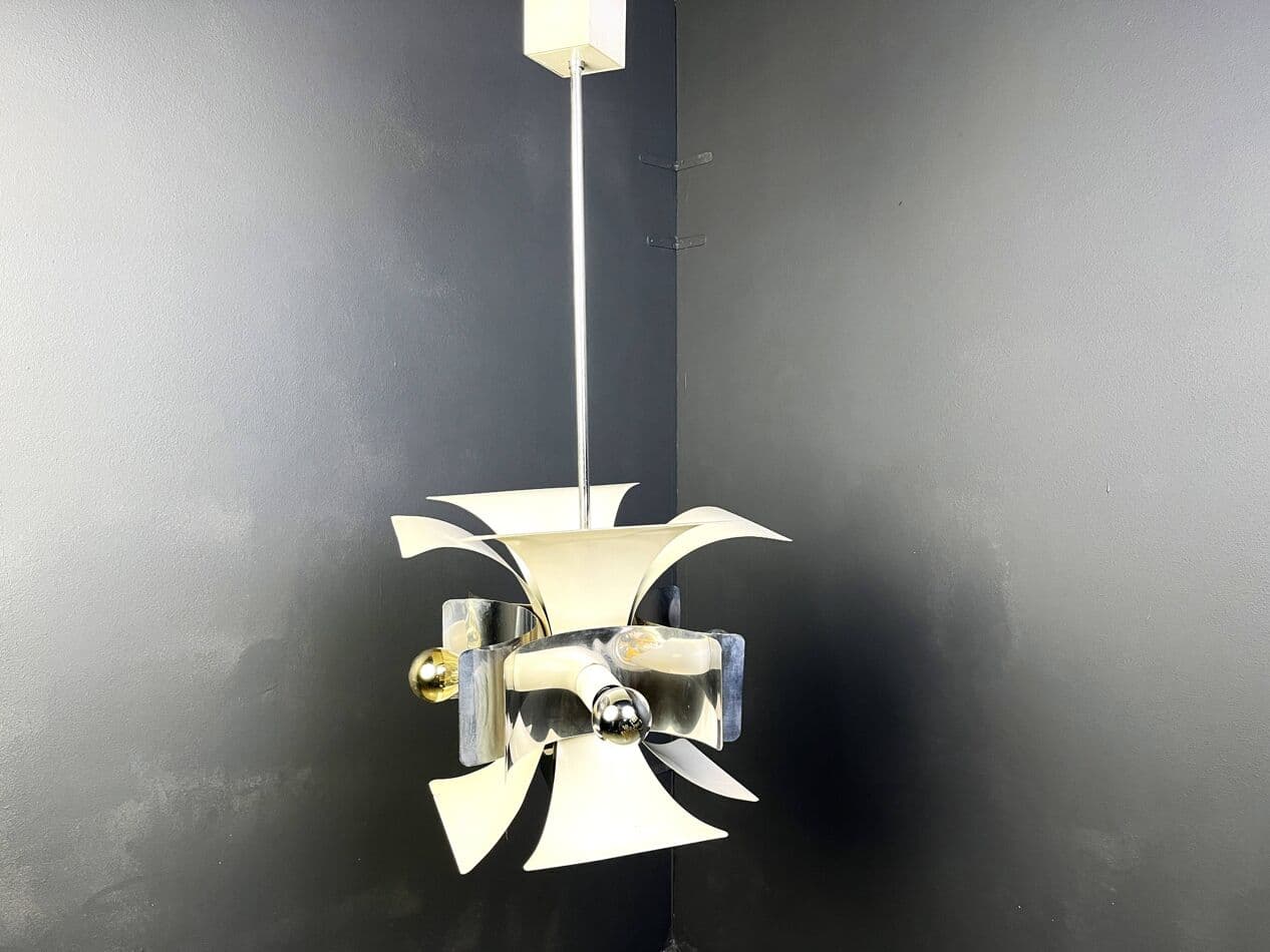 Chandelier Space Age, silver aluminum, by G. Sciolari, Italy, 1960s. - 264651