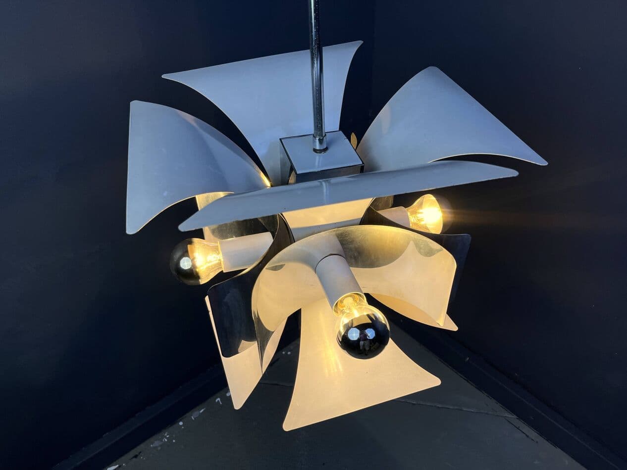 Chandelier Space Age, silver aluminum, by G. Sciolari, Italy, 1960s. - 264654