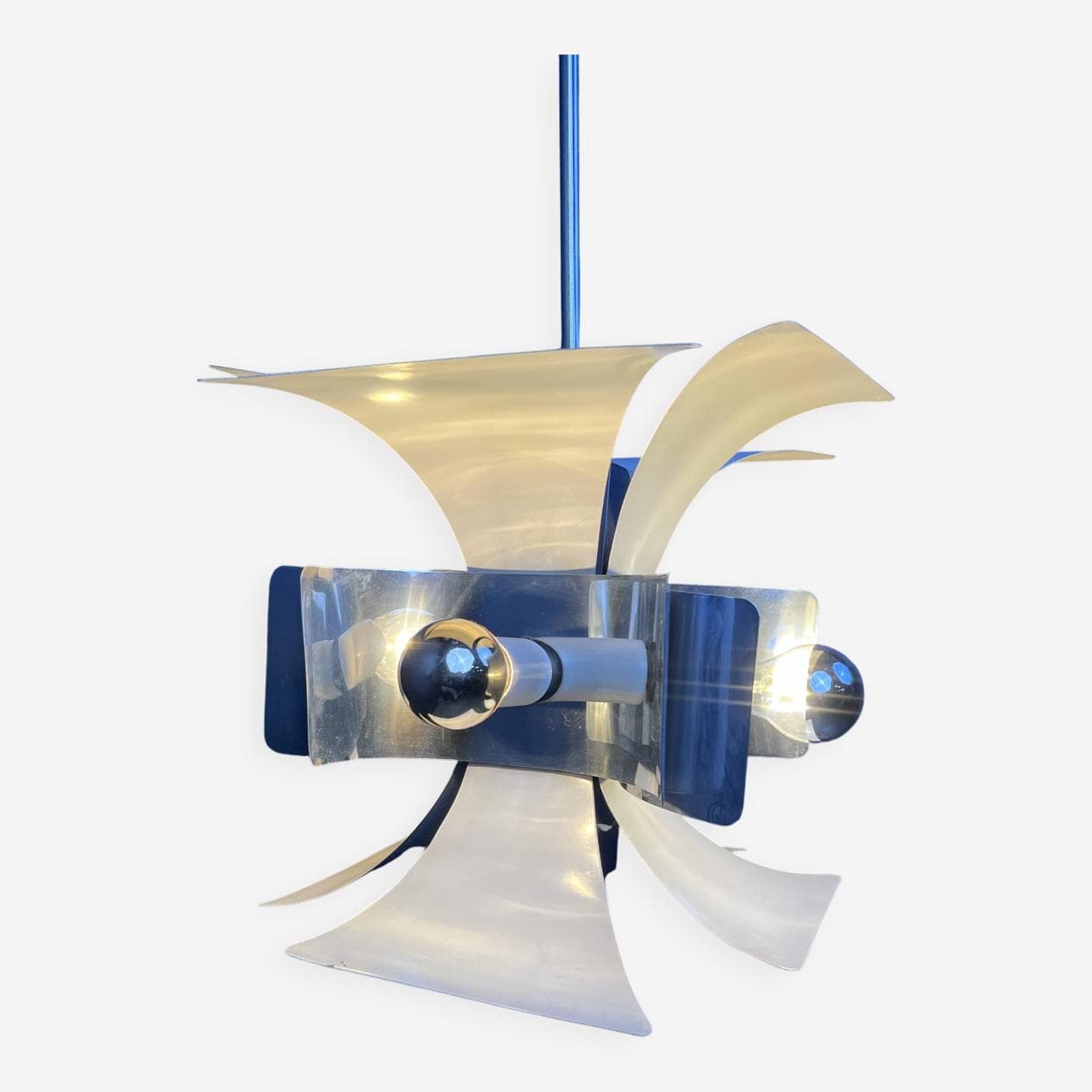 Chandelier Space Age, silver aluminum, by G. Sciolari, Italy, 1960s. - 264648