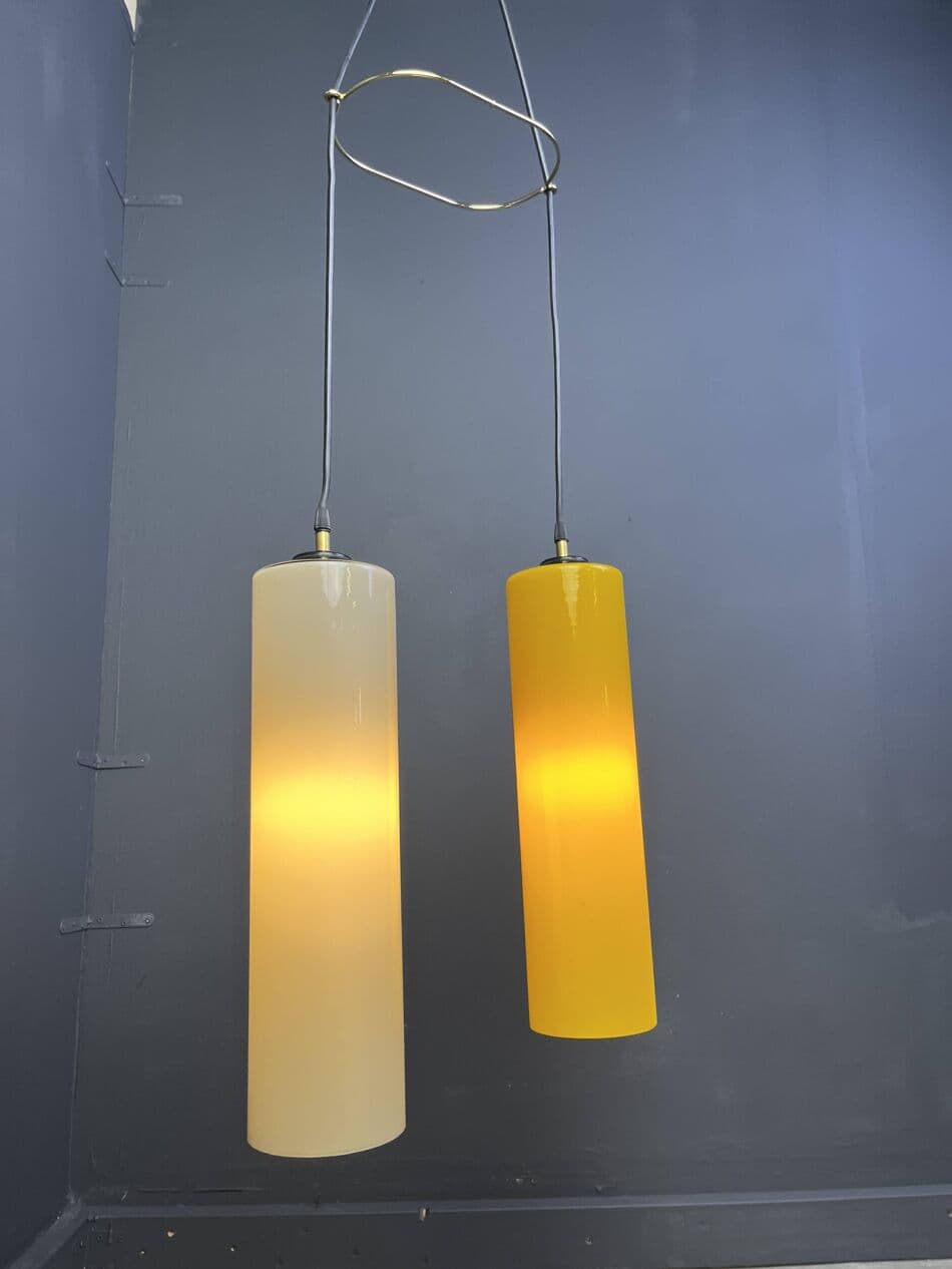 Pendant light, yellow beige glass, Vistosi, Italy, 1970s. - 264635