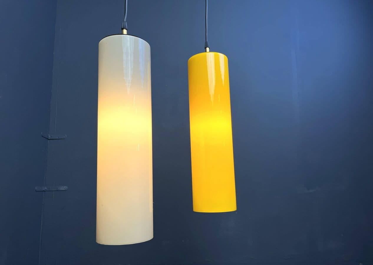 Pendant light, yellow beige glass, Vistosi, Italy, 1970s. - 264634
