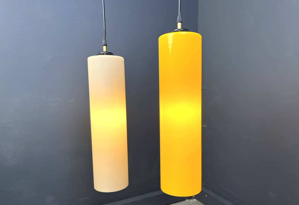 Pendant light, yellow beige glass, Vistosi, Italy, 1970s. - 264639