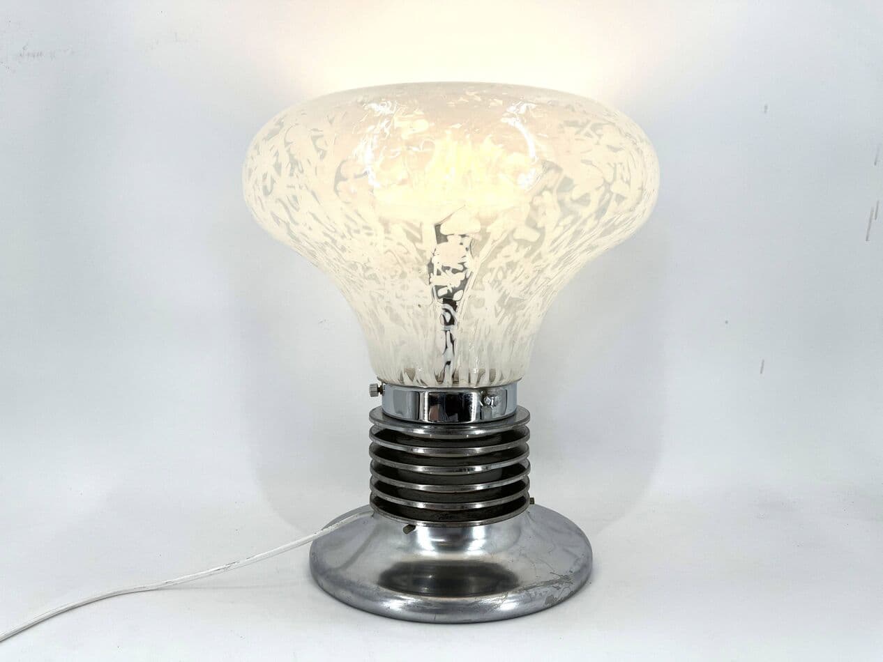 Lampa stołowa, szkło Murano białe, chrom, proj. C. Nason, Mazzega, Włochy, lata 70. - 264621