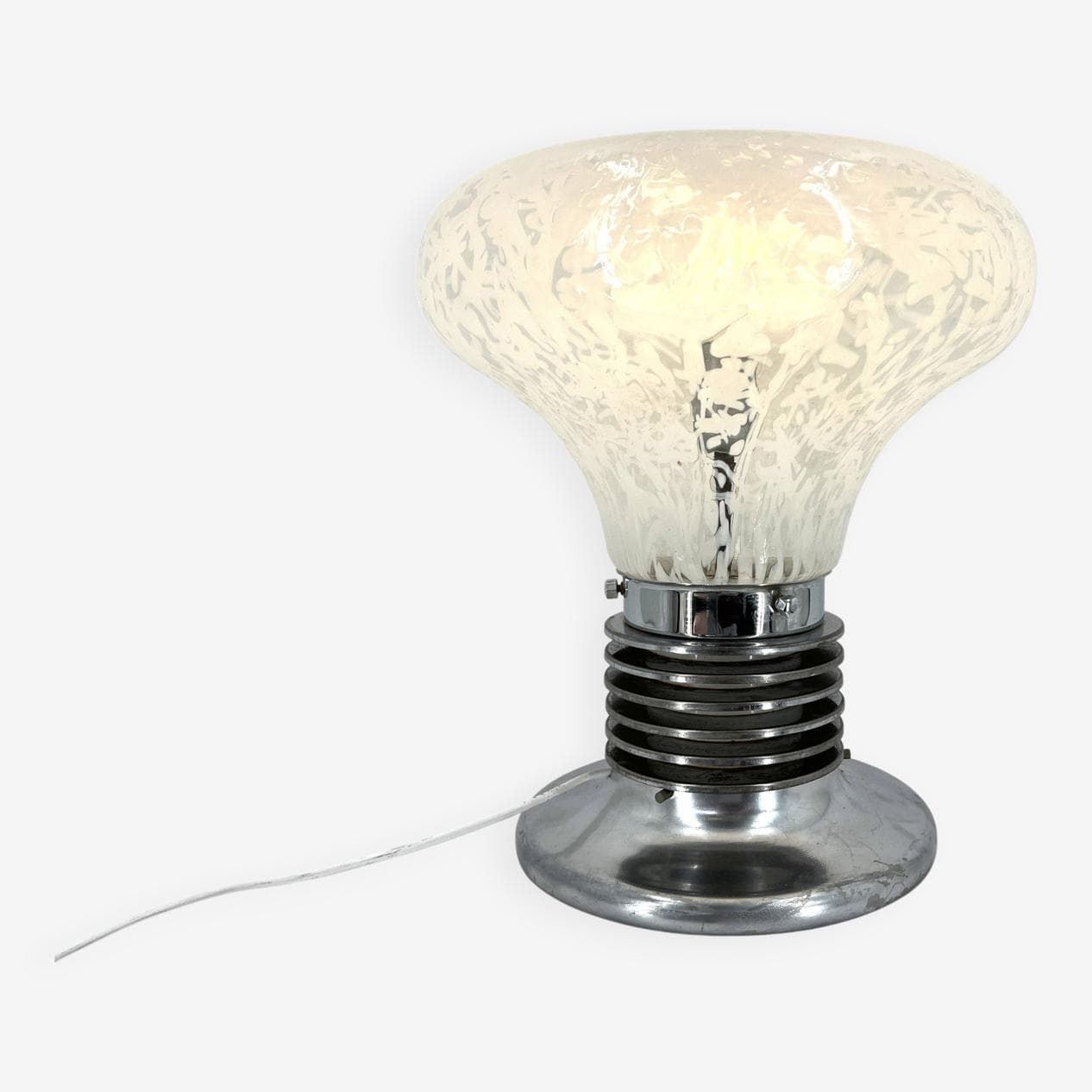 Lampa stołowa, szkło Murano białe, chrom, proj. C. Nason, Mazzega, Włochy, lata 70. - 264623