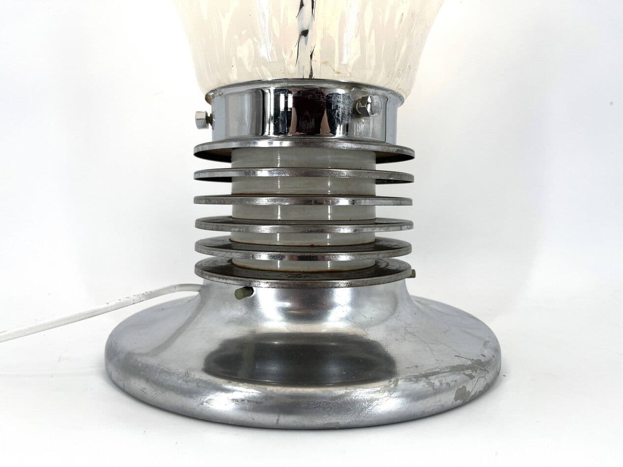 Lampa stołowa, szkło Murano białe, chrom, proj. C. Nason, Mazzega, Włochy, lata 70. - 264629